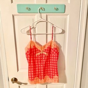 Cotton lace spaghetti strap tank with bead detail